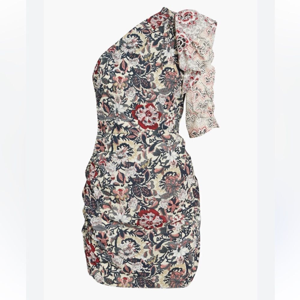 NWT Isabel Marant ÉTOILE Lilia one-sleeve ruched cotton mini dress Sz 38/US 6 - Picture 10 of 14